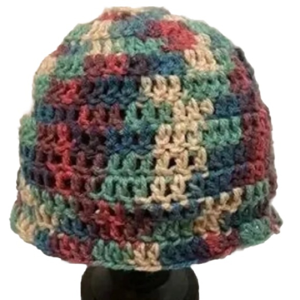 BEANIE CAP Multicolored Rainbow Handmade Crochet UNISEX One Size Fits Most